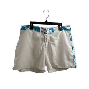 Oxide Board Shorts Size 11 White Blue Tropical Floral Y2K Swim Trunks Women
